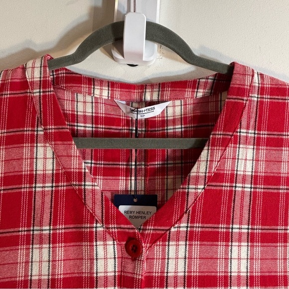 SMASH + TESS Sz S Oversized Red Plaid Long-Sleeve Flannel Ruffle Jumpsuit NEW - Picture 3 of 12